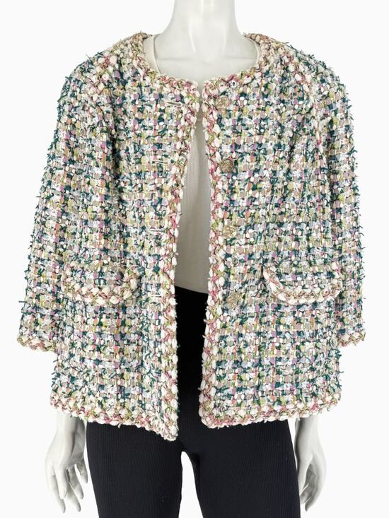 CHANEL Jackets & Blazers - Chanel Fantasy Tweed Jacket Coat Size 50 Multicolor Silk Lined Owl Buttons